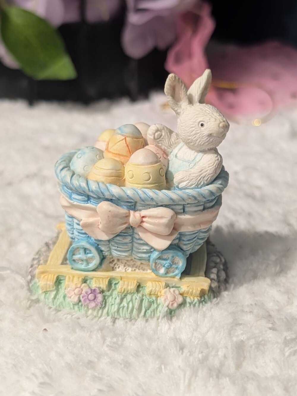 Vintage Easter Bunny Blue Egg Train Car Figurine